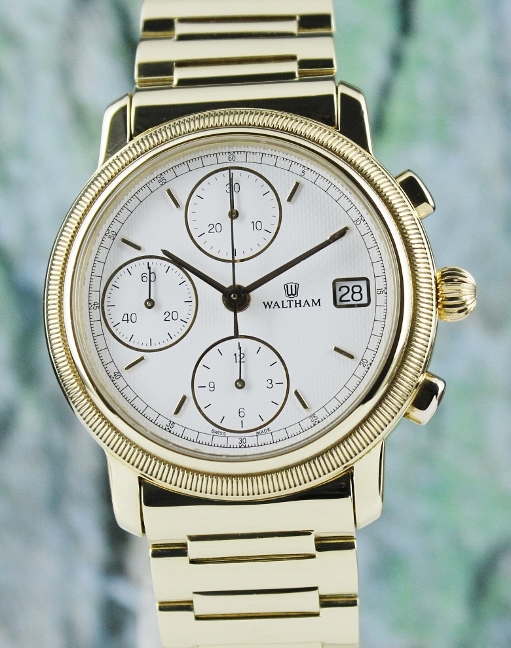 (image for) A FINE WALTHAM 18K YELLOW GOLD CHRONOGRAPH AUTOMATIC WATCH